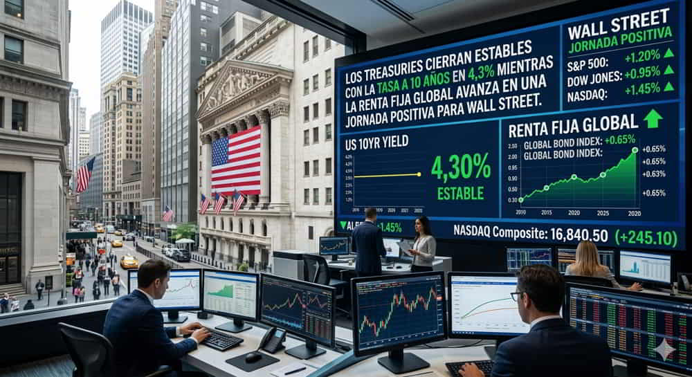 Los Treasuries cierran estables con la tasa a 10 anos en 43 mientras la renta fija global avanza en una jornada positiva para Wall Street &bull; El Conejo de Wall Street